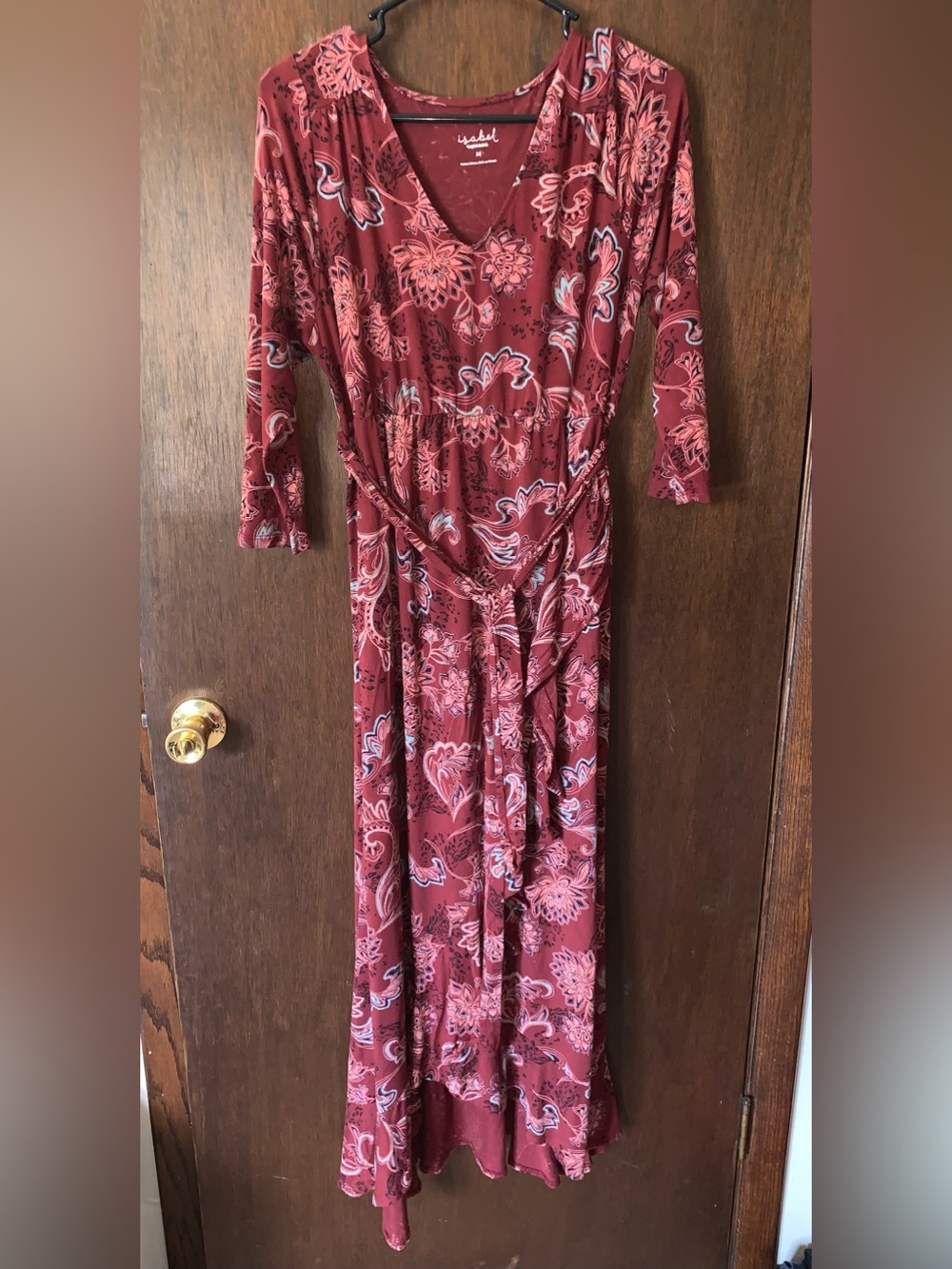 Ingrid & Isabel Maternity Size M Burgundy Floral V Neck Faux Wrap Maxi Dress